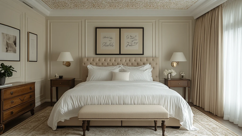 白色墙面床头柜窗帘