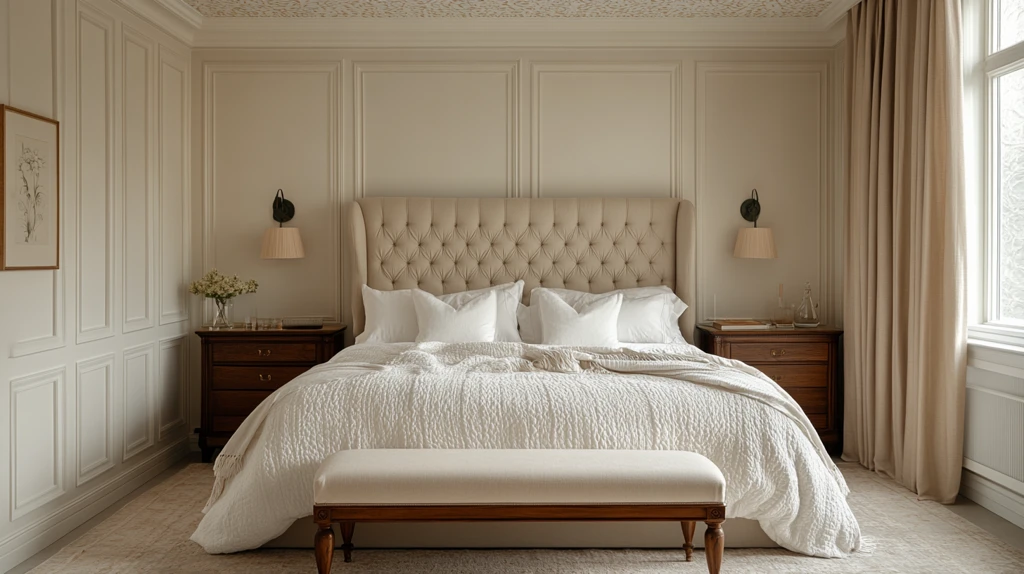 白色墙面床头柜窗帘