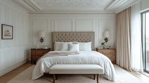 白色墙面床头柜窗帘