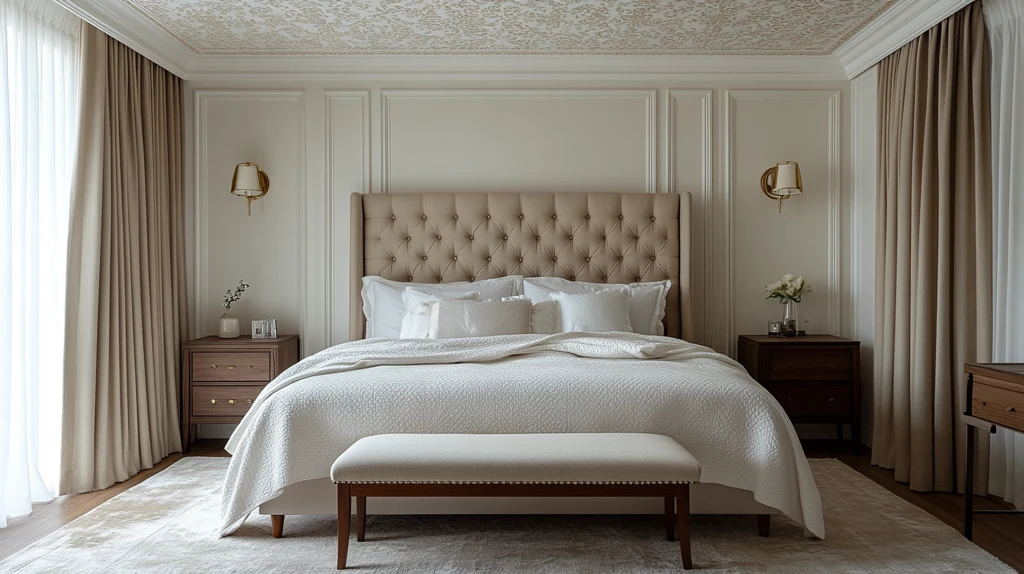 白色墙面床头柜窗帘