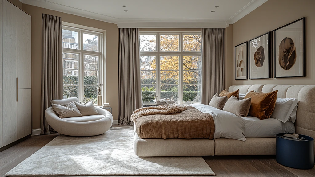 白墙木地窗边床