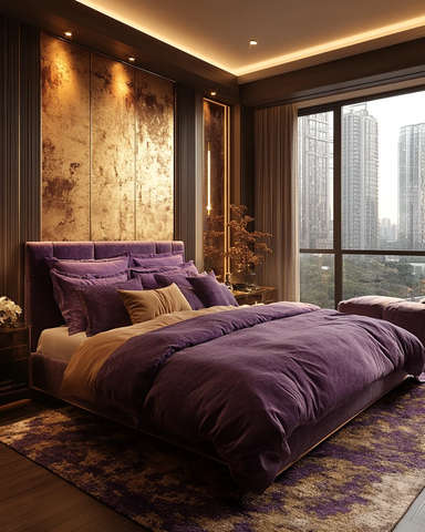 紫色床与金色镜