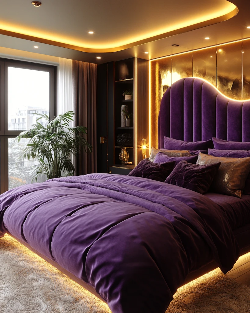 紫色床与金色镜