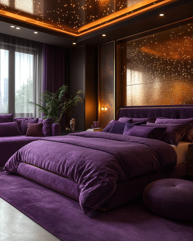 紫色床与金色镜