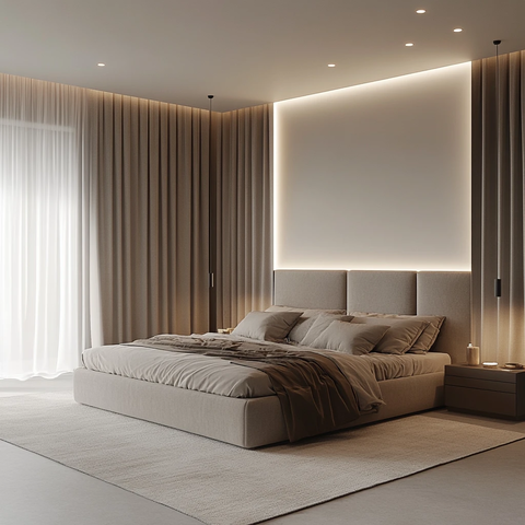 白色墙面灰色床