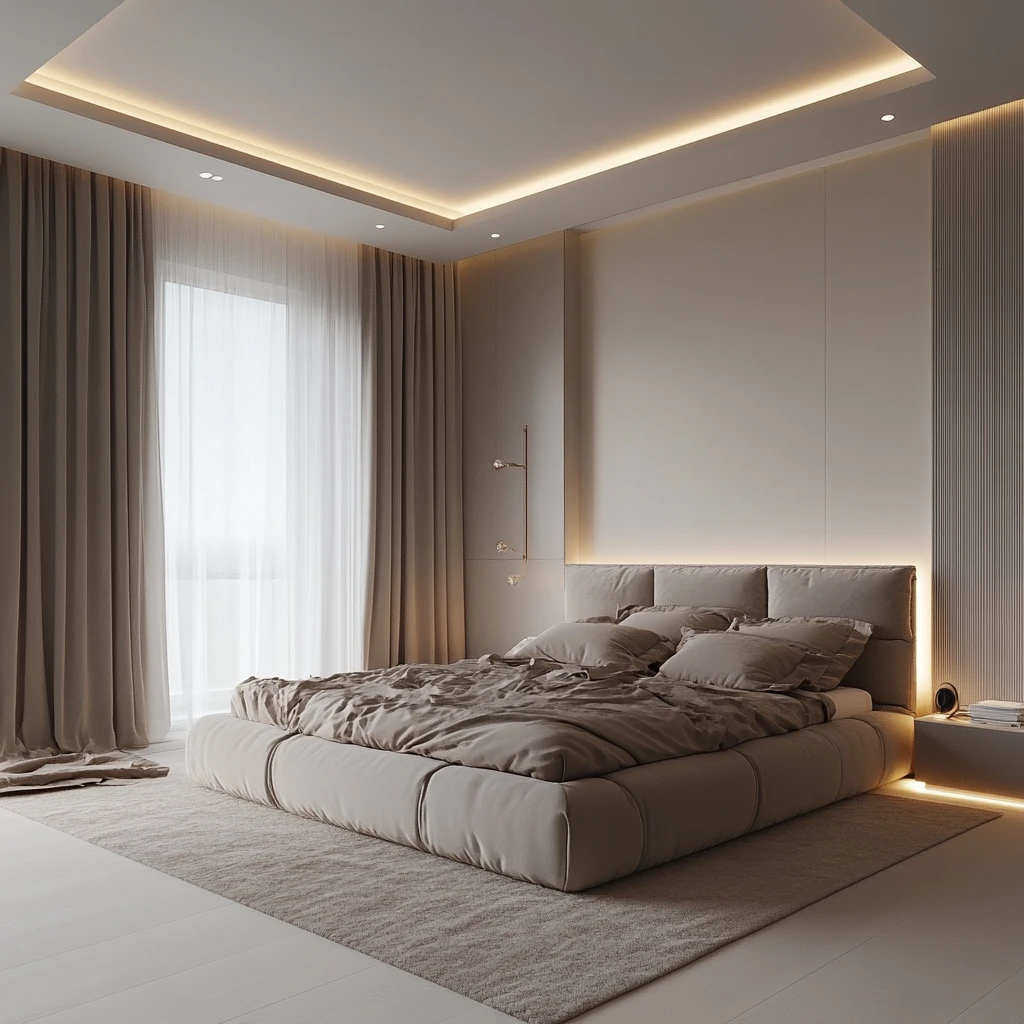 白色墙面灰色床