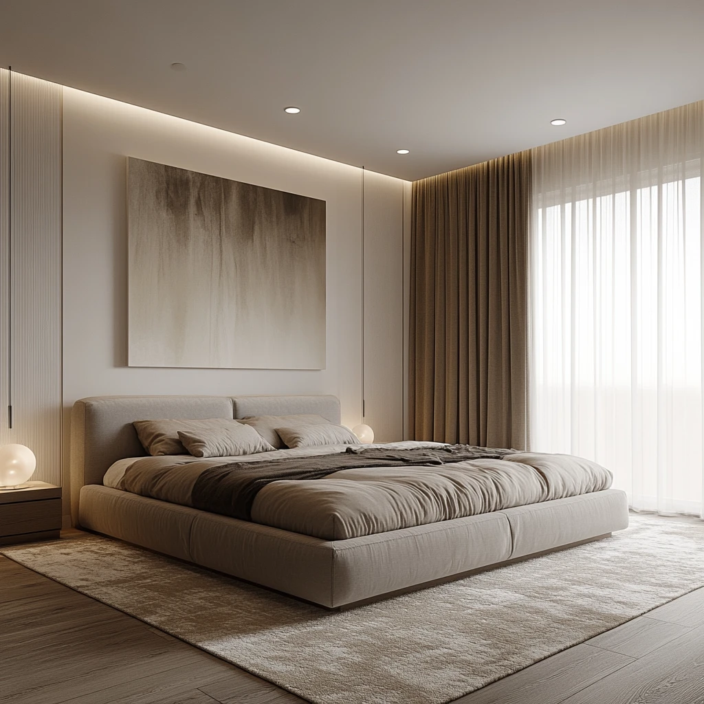 白色墙面灰色床