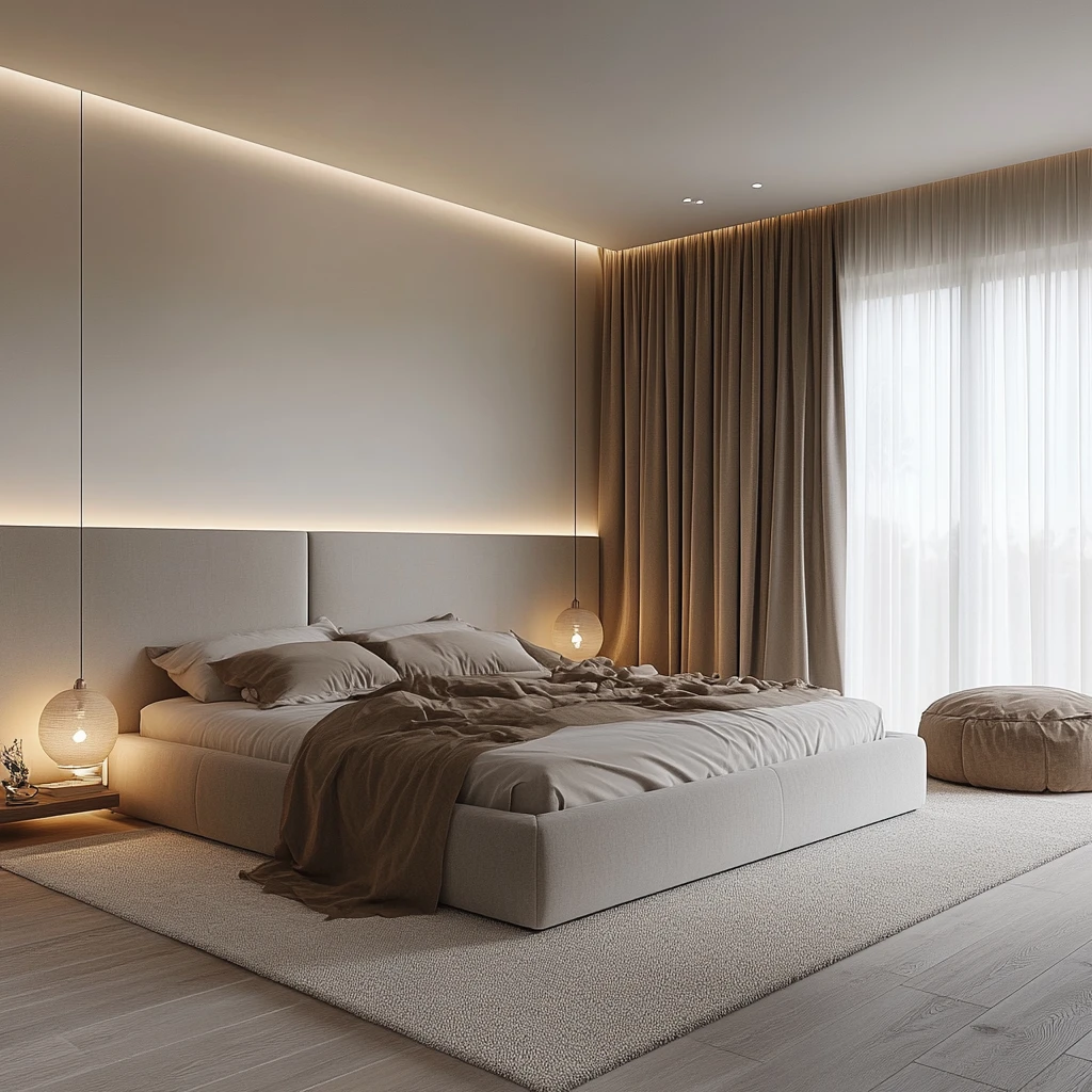 白色墙面灰色床