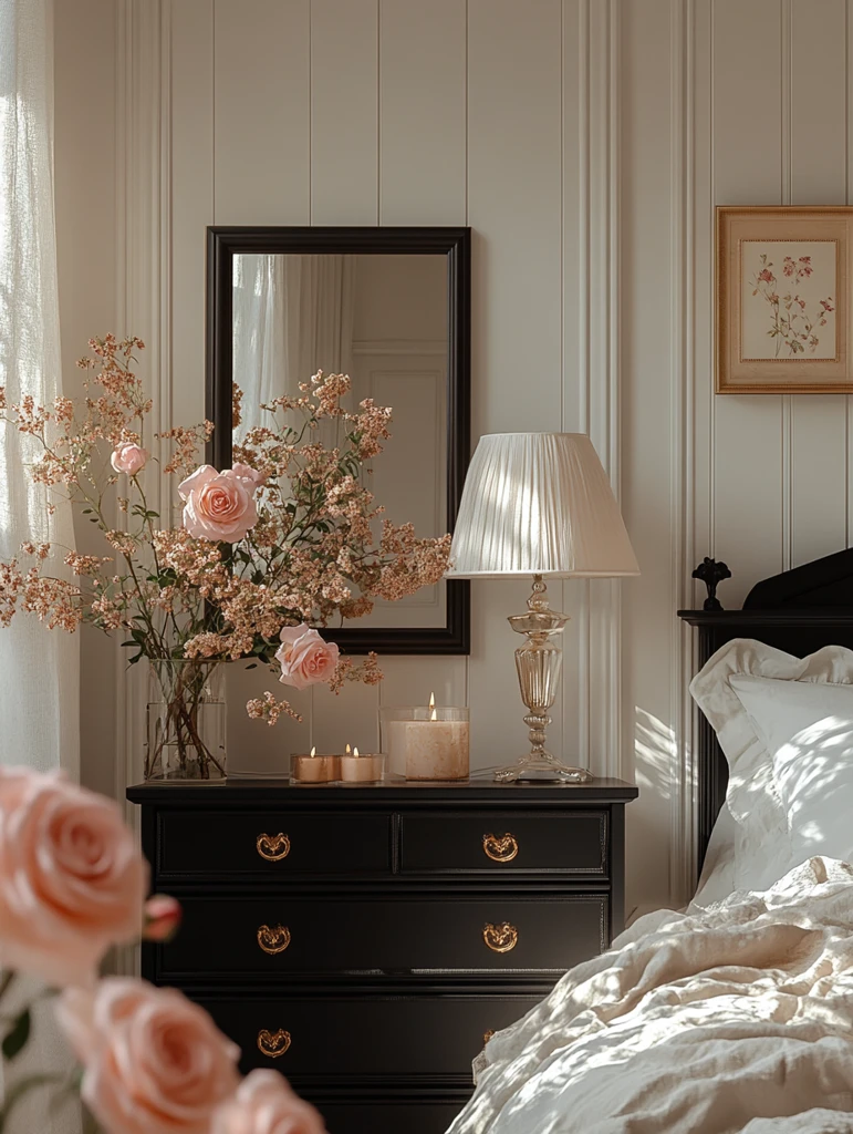 白色卧室黑色家具