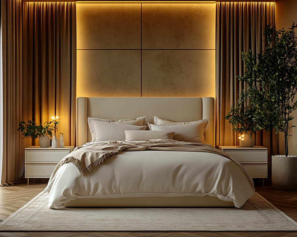 奶油色皮质床头板