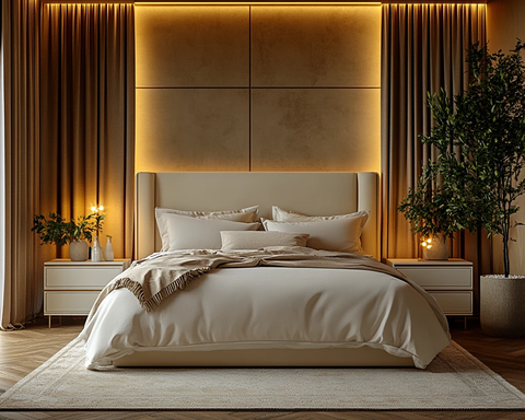 奶油色皮质床头板