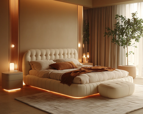 奶油色皮质床头板