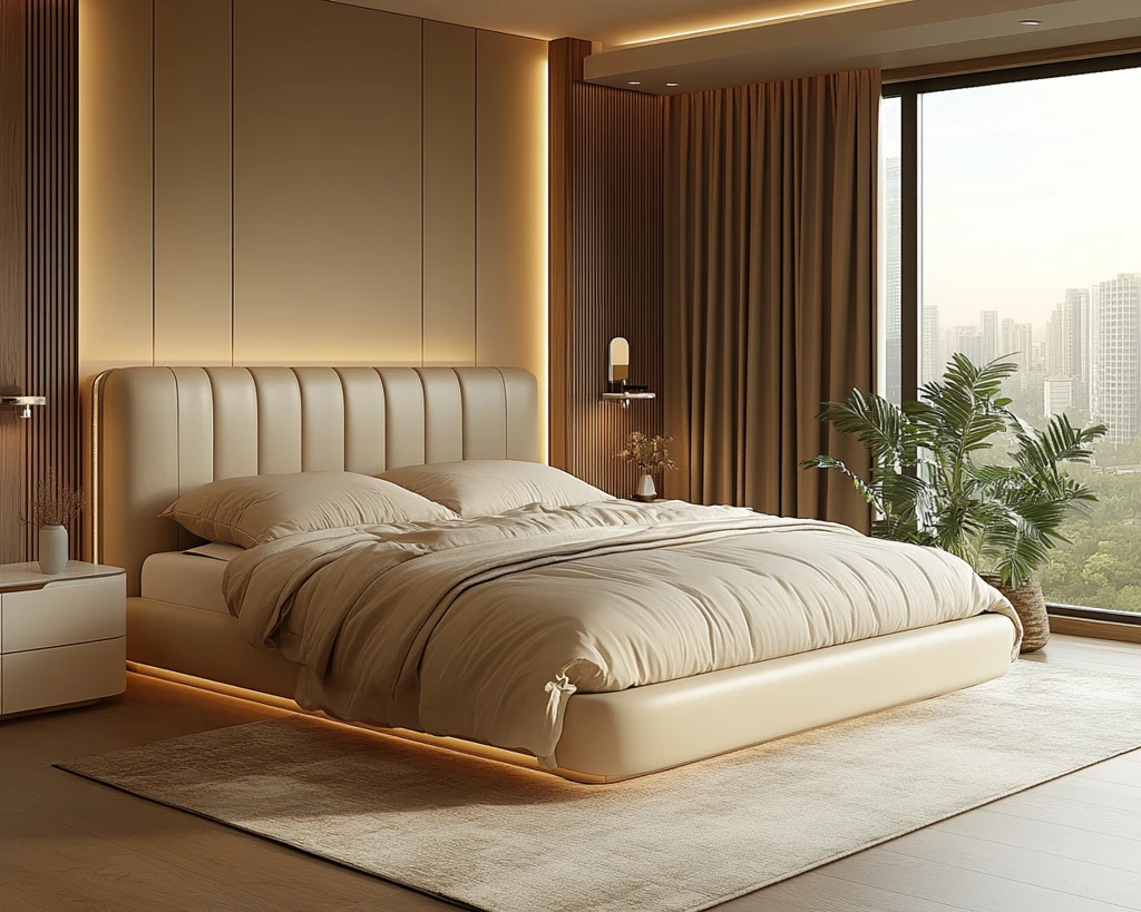 奶油色皮质床头板