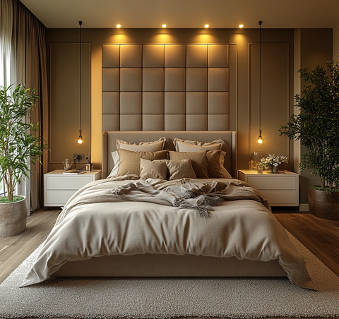 浅灰床头板卧室布局