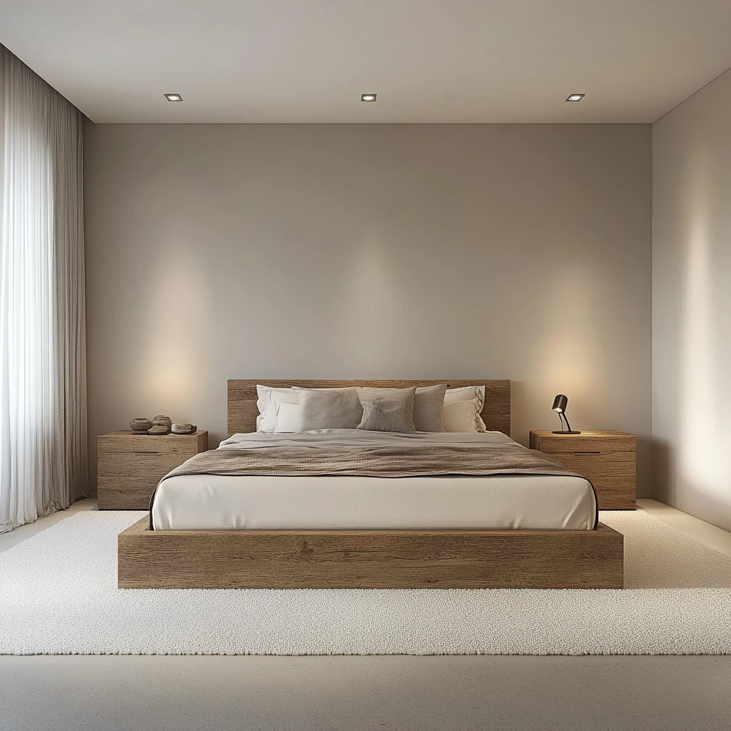 木床与白色地毯卧室