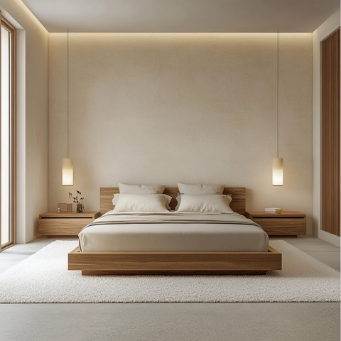 木床与白色地毯卧室