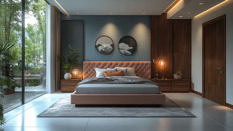 白色墙面蓝色点缀卧室