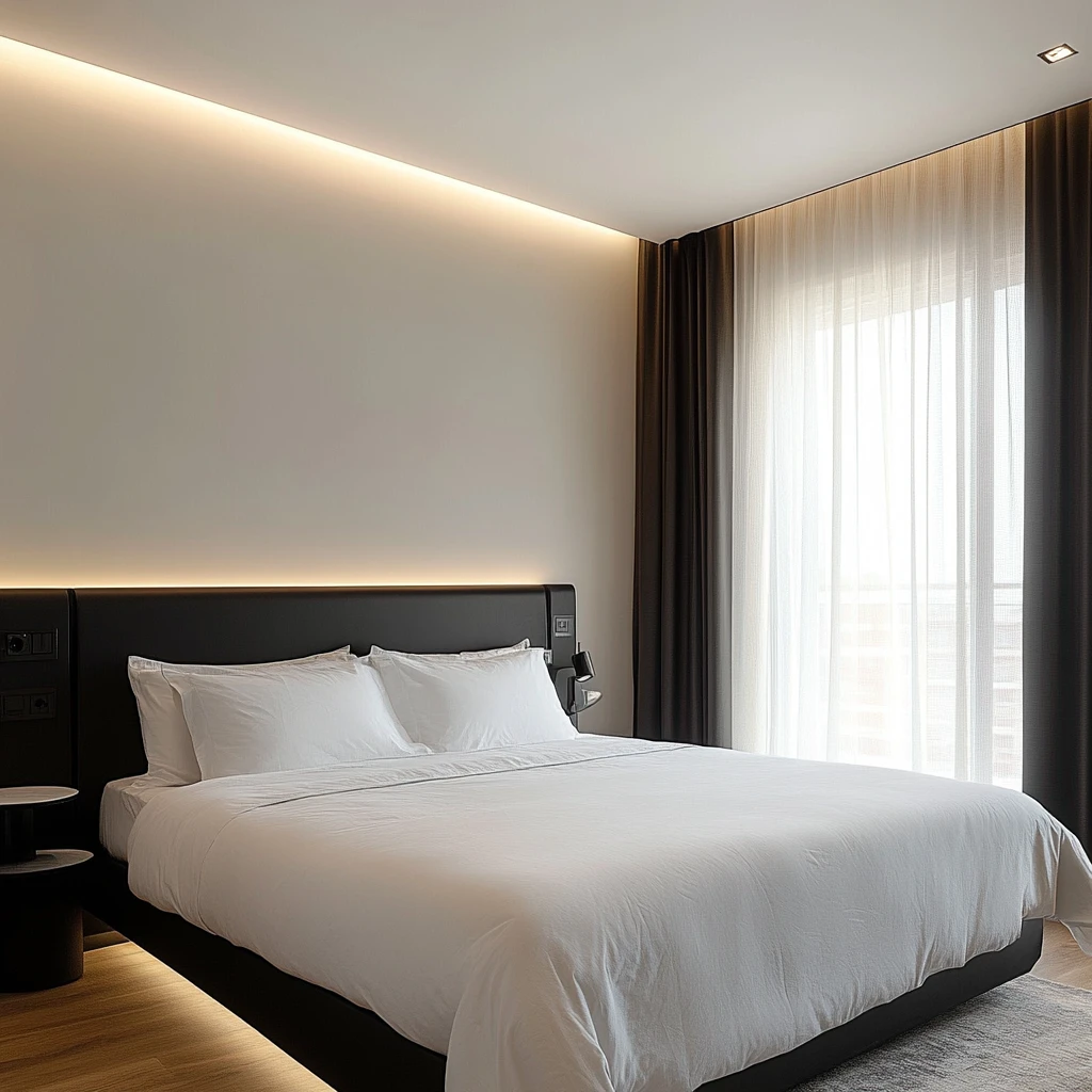 白色床黑色床头板