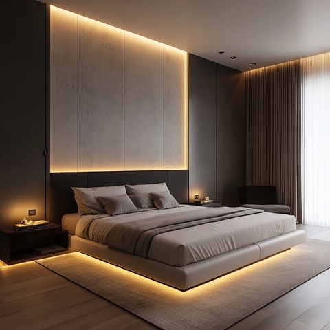 白色床黑色床头板