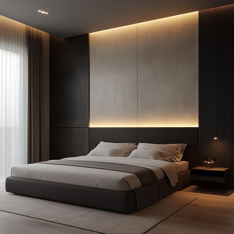 白色床黑色床头板