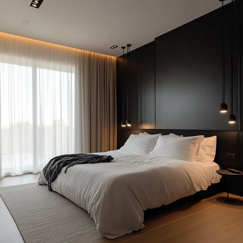 白色床黑色床头板