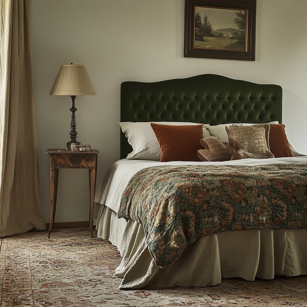 复古绿床头温暖卧室