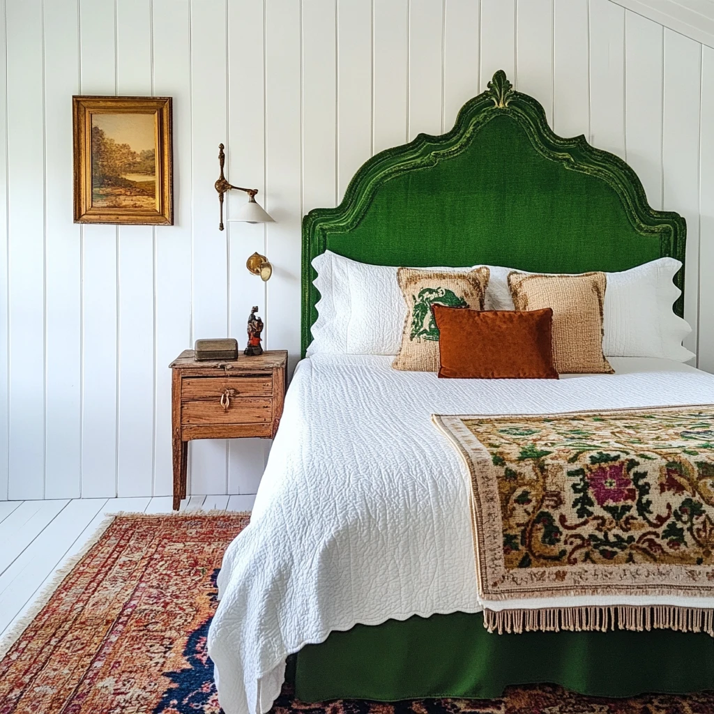 复古绿床头温暖卧室