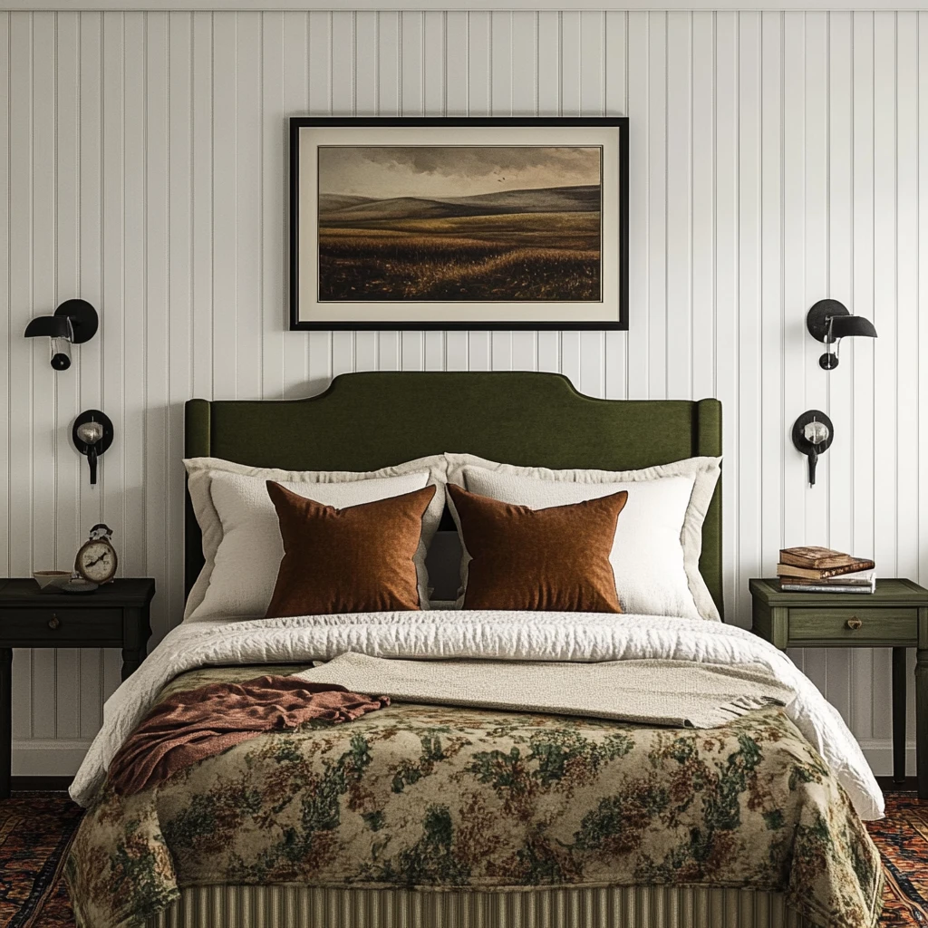 复古绿床头温暖卧室