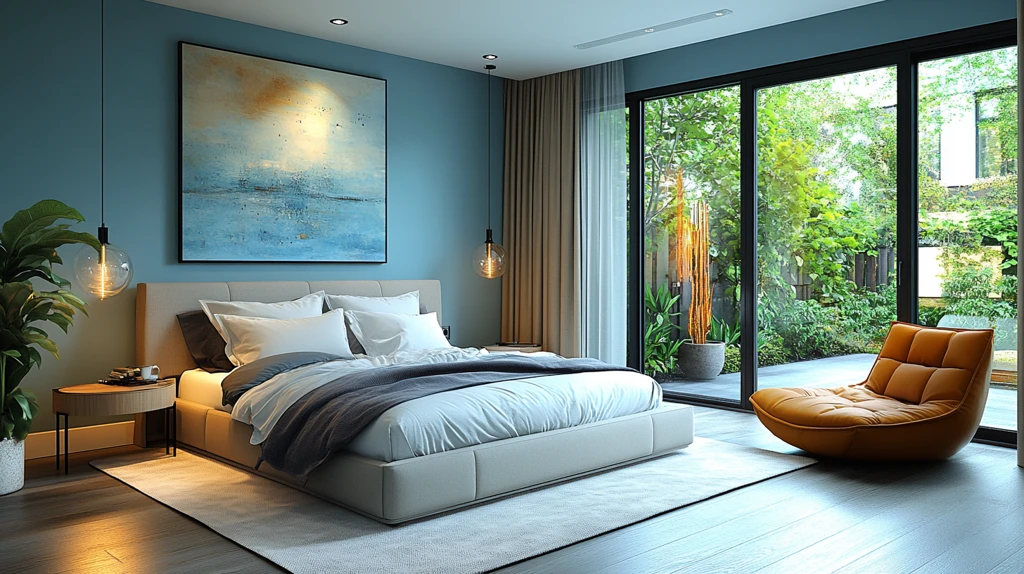 蓝灰色调卧室设计