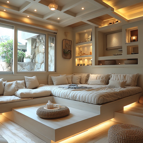 白色房间床和桌