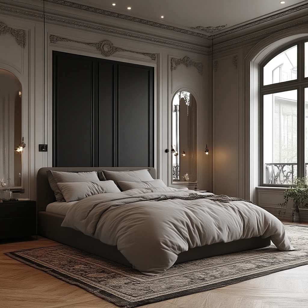 黑色镜面床头墙板