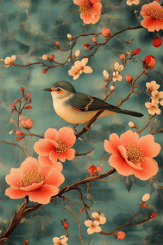 牡丹绣鸟丝绸图