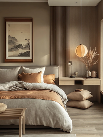 浅褐木床房间布置