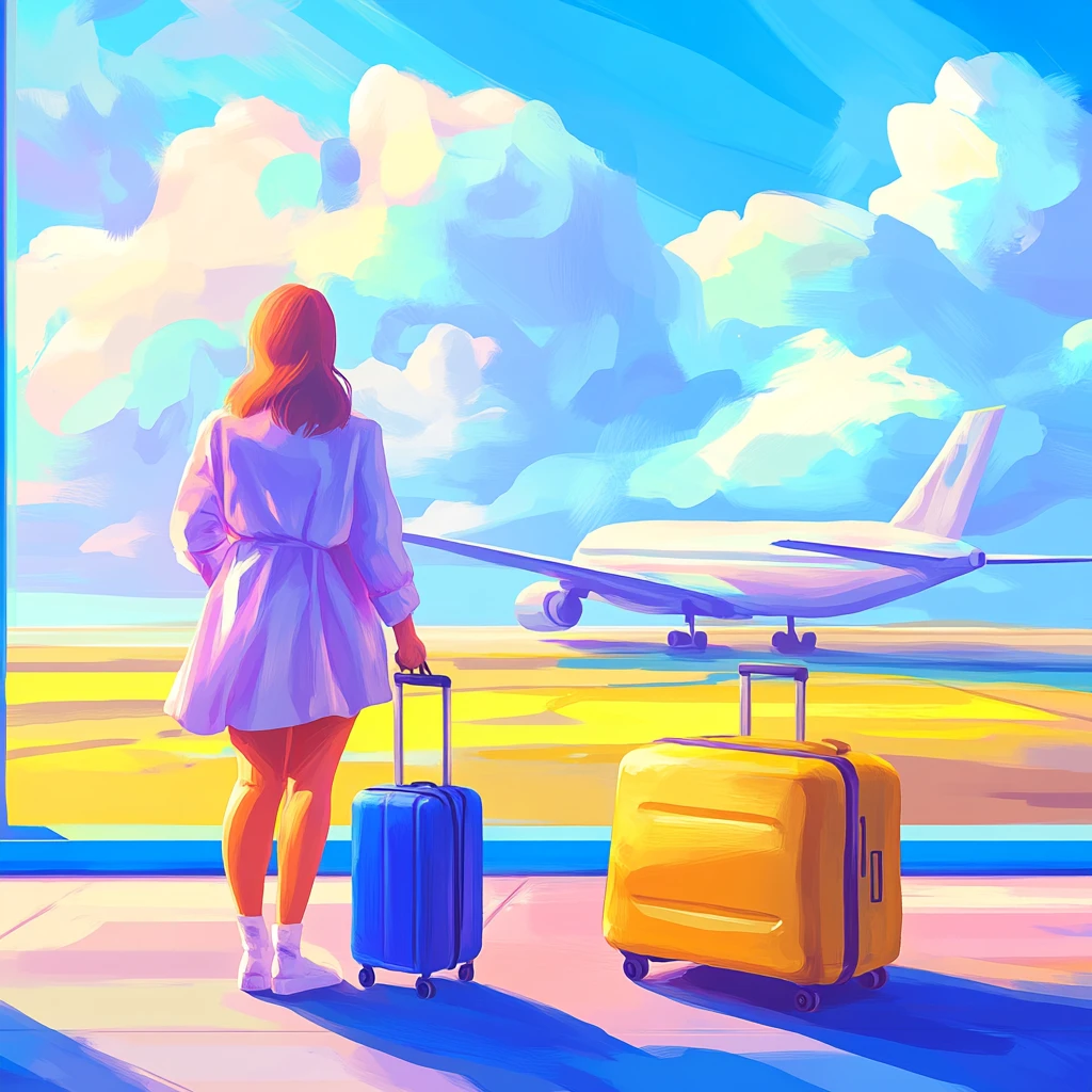 女孩手提行李箱