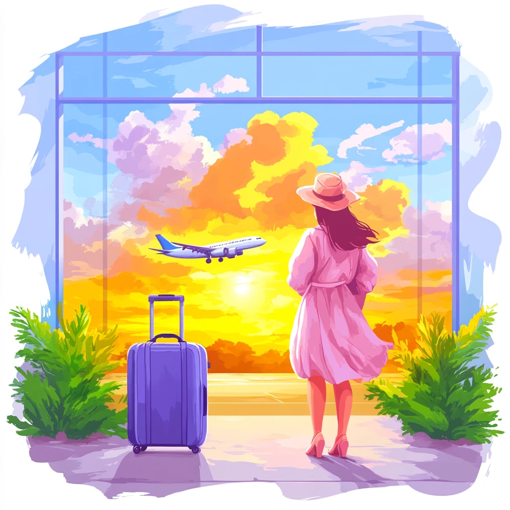 女孩手提行李箱