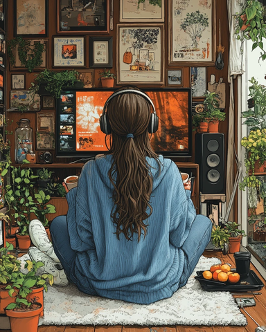 女孩客厅吃水果