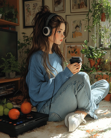 女孩客厅吃水果