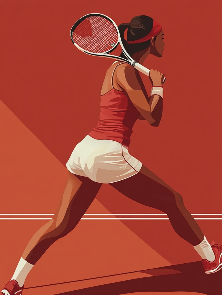 红衣女子网球场