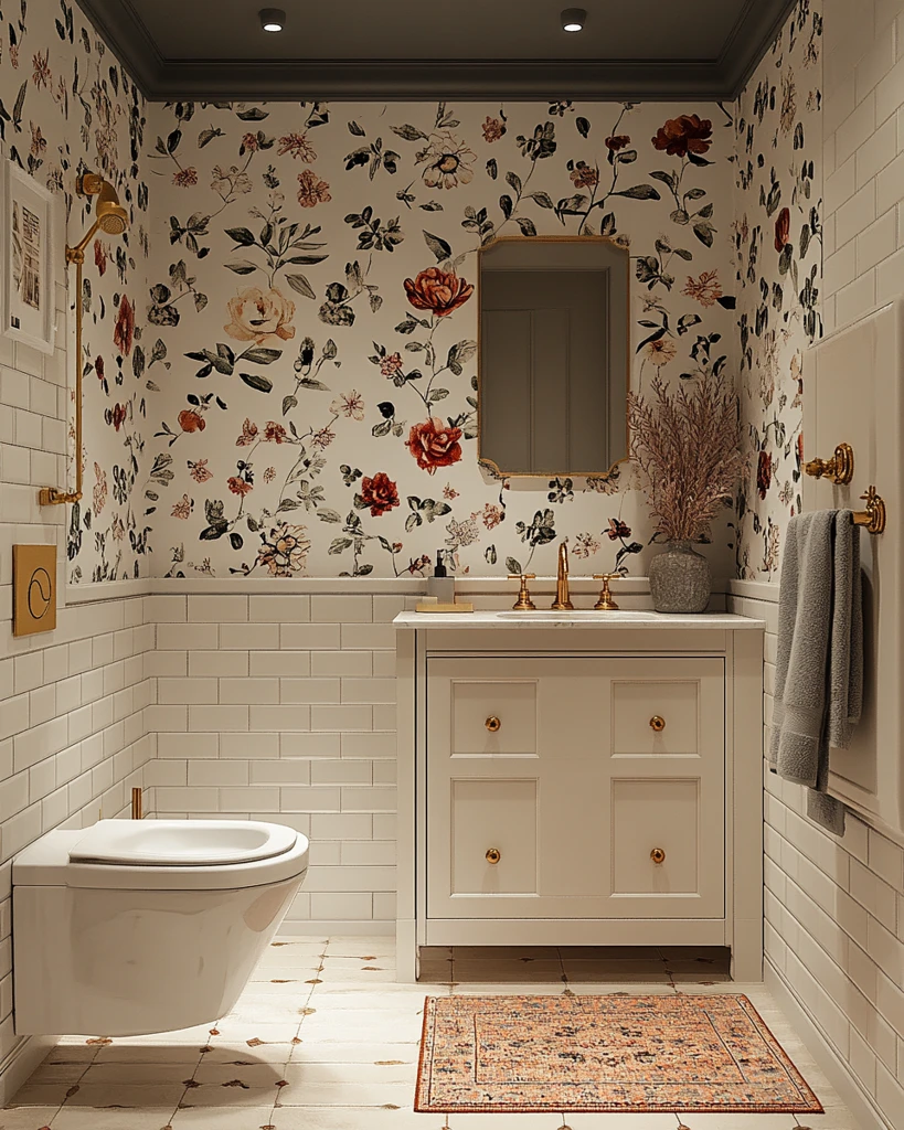 灰色花纹墙纸厕所