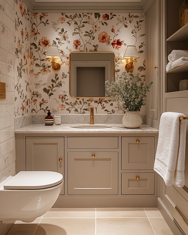 灰色花纹墙纸厕所