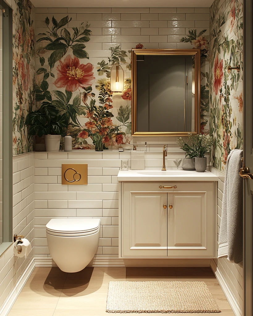 灰色花纹墙纸厕所