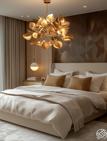 灰色床头板金色床卧室