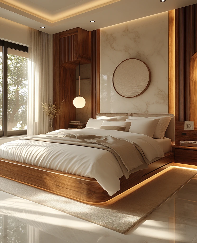 白色卧室木质床