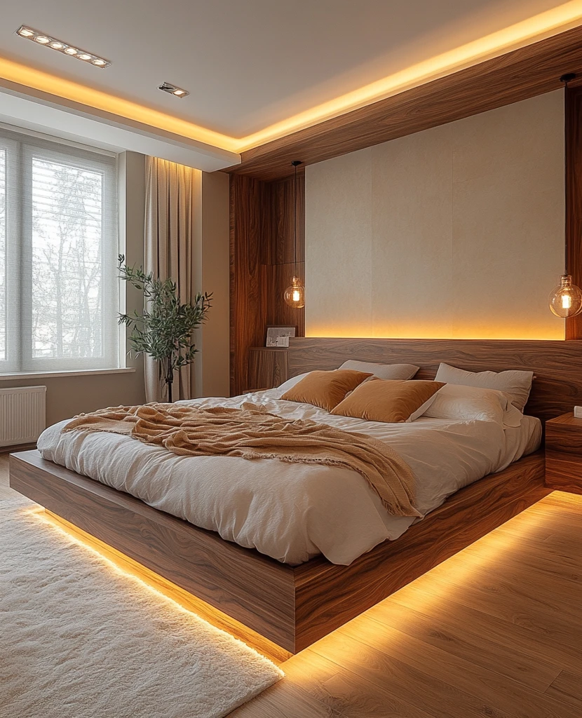 白色卧室木质床