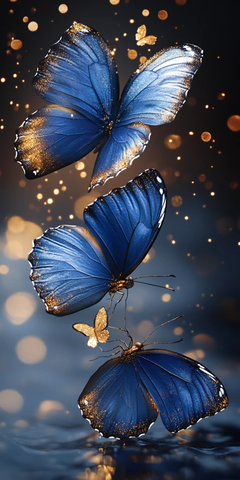 蓝蝶金粉海景图