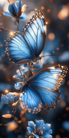 蓝蝶金粉海景图