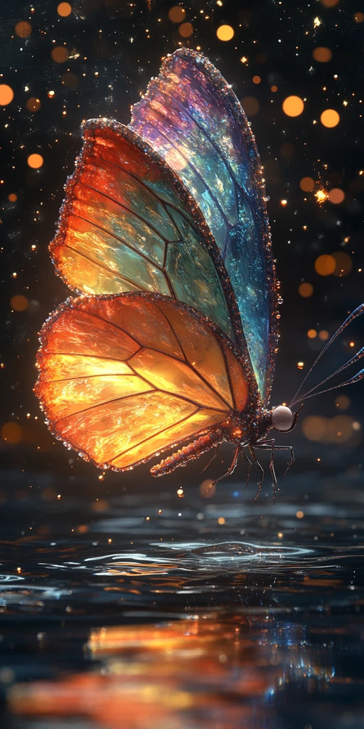 水晶蝴蝶水面飞舞