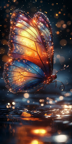 水晶蝴蝶水面飞舞