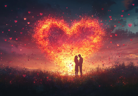 心形光景下的拥抱