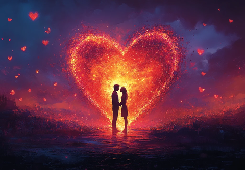 心形光景下的拥抱